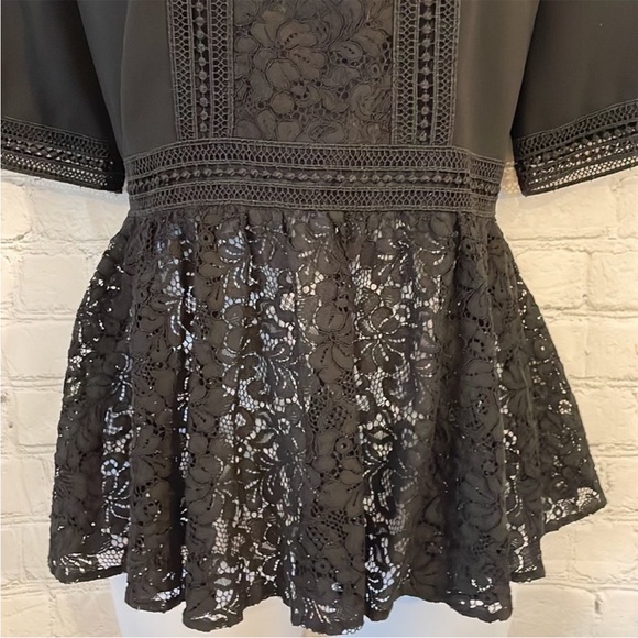 Zara Woman Classy Black Lace Peplum Short Sleeve Lace Ruffle Blouse Women Sz XS - Picture 6 of 11